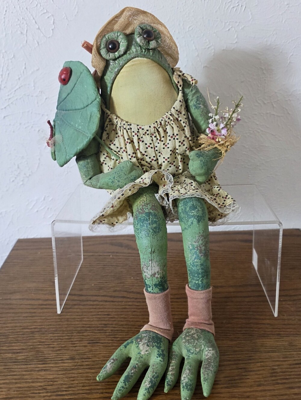 Vtg Homeland Collection Wangs International Cloth Frog Doll Country Shelf Sitter